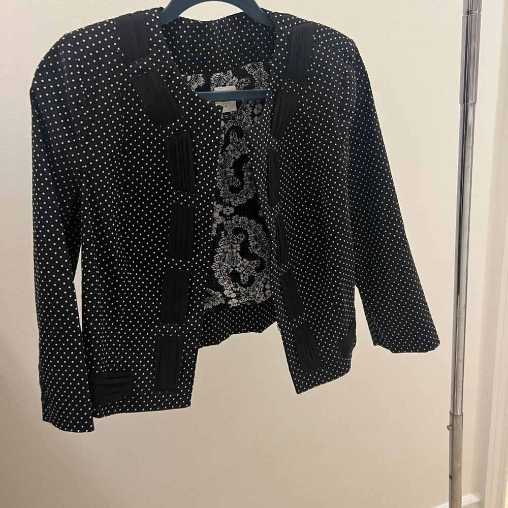 CABI Seaside Chic black white pin dot open front cropped blazer Size 6